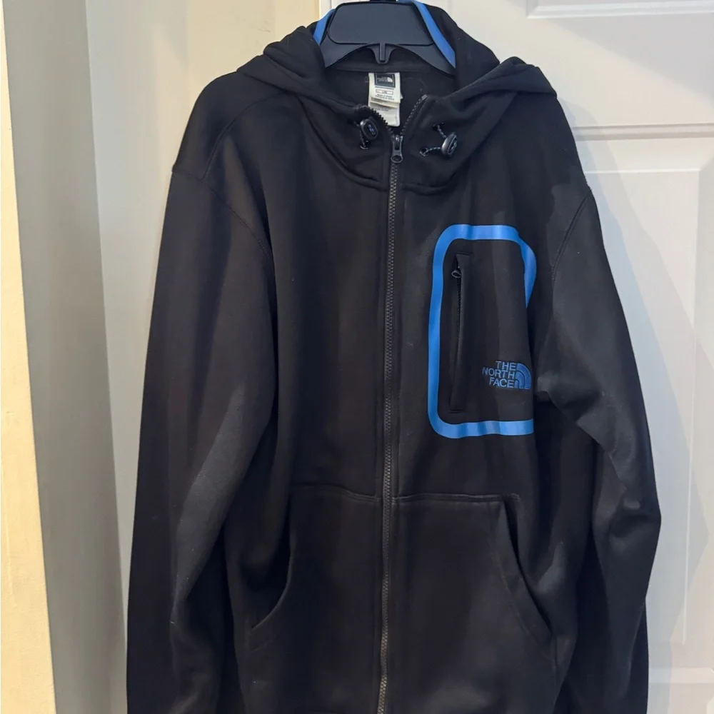 The North‎ Face Black Jacket Gopcore with with hood Blue Trim XL